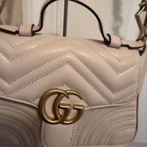 Gucci Beige Quilted Shoulder Bag with Gold Accents